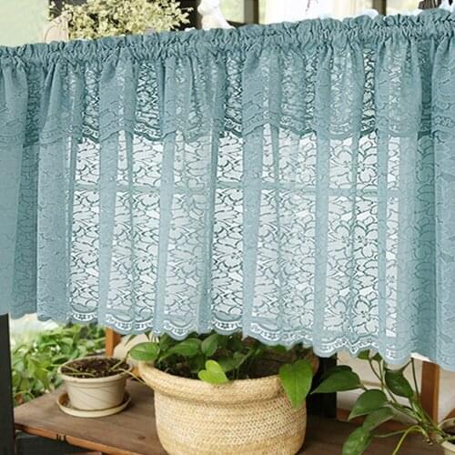 Elegant Kitchen Coffee Lace Hem Short Curtain Flower Print Mesh Modern Jacquard Kitchen Embroidered Half Curtains
