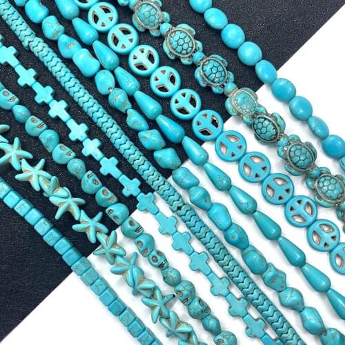Spot Wholesale Blue Turquoise Beads Round Love Heart Shape Many Styles of Blue Turquoise Beads DIY Jewelry Necklace Accessories