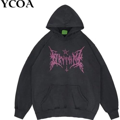 Womens Sweatshirt Oversized Hoodie Long Sleeve Vintage Black Grunge Hip Hop Tops Pullover Korean Aesthetic Goth Winter Clothes