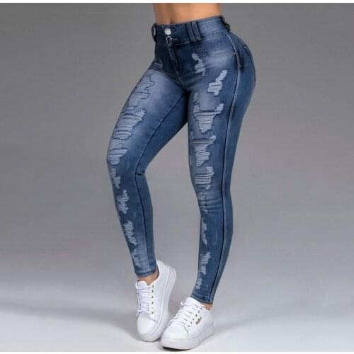 2021 Large Size High Waist Ripped Distressed Mom Jeans for Women Fall Spring Spandex Vintage Pencil Denim Pants Boyfriend Jeans
