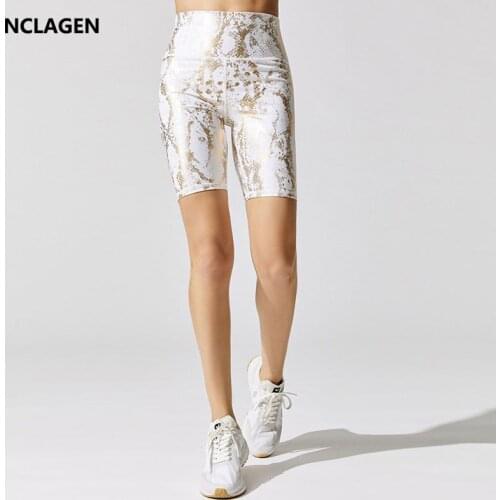 Women YOGA SHORTS Snake Skin Fitness Leggings High Waist Elastic Hip Lifting Quick Drying Gym Joggers Biker Bermuda Tights