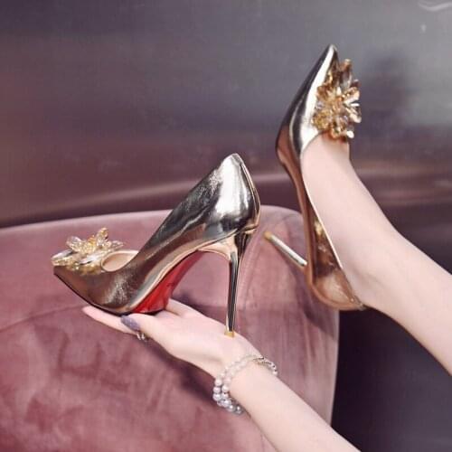 Autumn silver stiletto sexy shallow pointy bridal wedding shoes fashion banquet dress all-match rhinestone womens single shoes