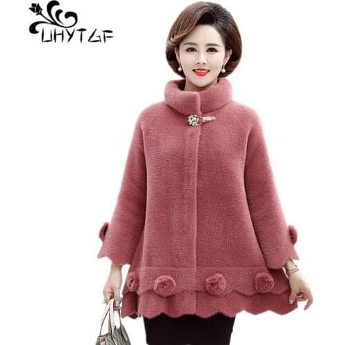 UHYTGF Woolen women coat winter warm jacket women Plus size Gold velvet outerwear Korean fashion Woolen Women winter jacket X709