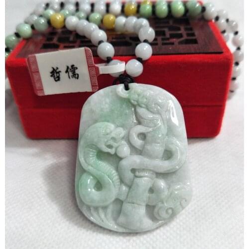 Zheru Jewelry Pure Natural Jadeite Light Green Zodiac Snake Pendant Tricolor Jadeite Bead Necklace A Class A Certificate