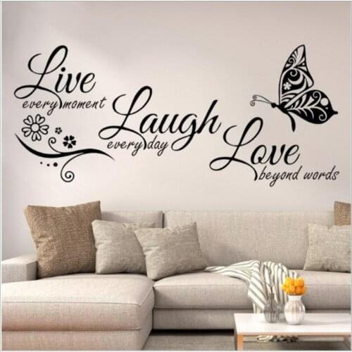 Live Laugh Love Butterfly Flower Wall Art Sticker Modern Wall Decals Quotes Vinyls Stickers Wall Stickers Home Decor Living Room