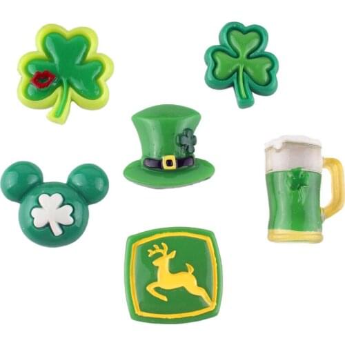 12pc Mini Green Shamrocks St. Patricks Day Decor Miniature Ornament Pvc Craft Decoration DIY Accessories
