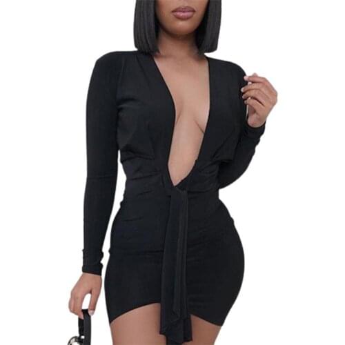 80% Hot Sales!! Dress Deep V-neck Skin-friendly Female Women Long Sleeve Tight Dress for Going Out