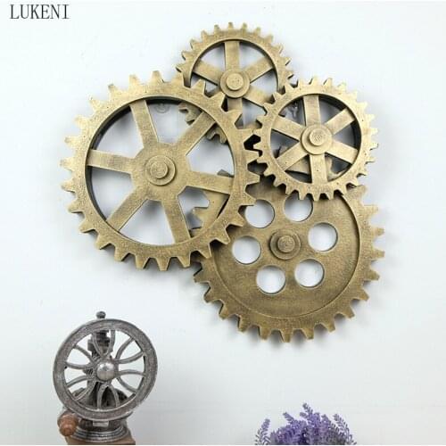 American 60x42cm Wooden Retro Gear Pendant Crafts Personality Coffee Bar Mural Gold Silver Wall Hanging Decor Home Room
