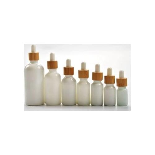 Bamboo dropper cap hair serum 30ml 50ml 100ml beard oil liquid white porcelain glass dropper bottle with glass pipette cosmetic