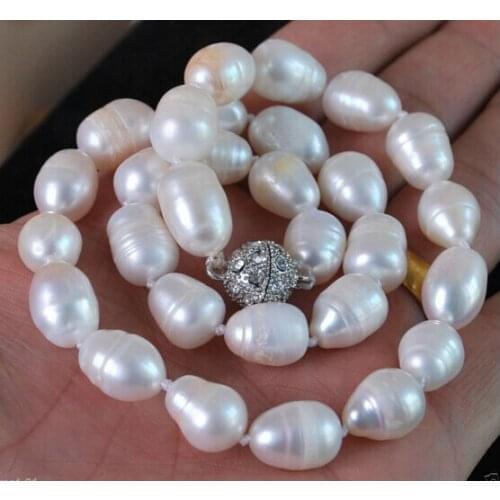 Free Shipping xiuli 003525 LARGE 11-12MM NATURAL WHITE REAL BAROQUE CULTURED PEARL NECKLACE