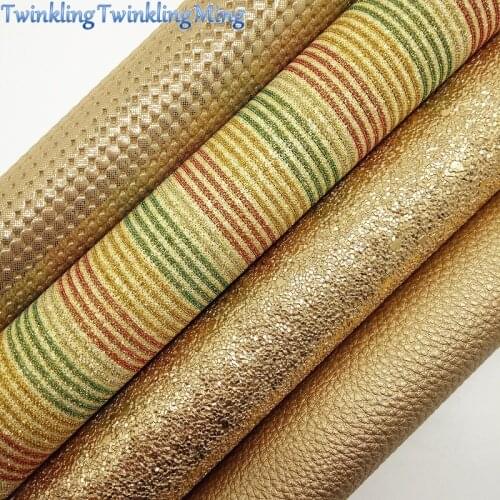 Gold Mesh Glitter Fabric, Metallic Synthetic leather, Litchi Faux Fabric Sheets For Bow A4 21x29CM Twinkling Ming XM019G