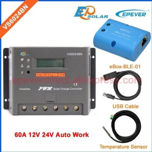Bluetooth eBOX-BLE-01 Mobile Phone APP use EPEVER Solar Battery Regulator VS6024BN 60A 60amps 12V 24V USB cable and Temp sensor