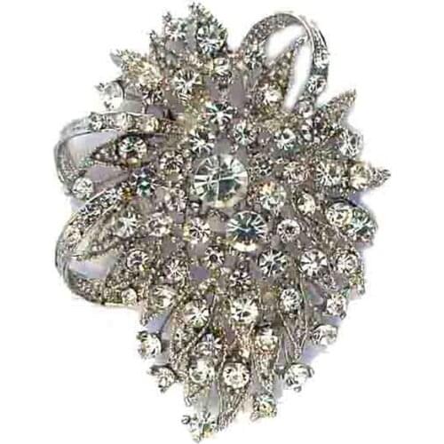 New 50mmx42mm crystals rhodium metal floral flatback brooch wedding button ornament jewelry accessories 3pcs lot