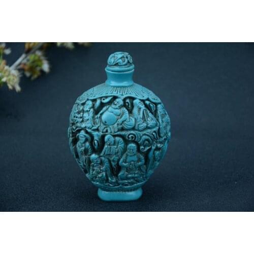 Rare Qing Dynasty CHINESE Old turquoise snuff bottle,Eighteen Lohan,Free shipping