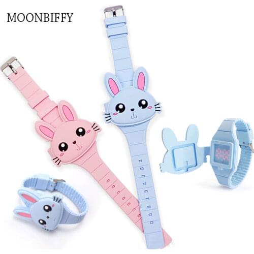 Kids Watches Children Cute Rabbit Cat Cartoon LED Electronic Watch Boys and Girls Silicone Toy Wrist Watches Gifts