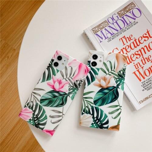 Western style For iPhone 12 11 Pro Max 12 Mini XR XS Max 8 7 Plus Square Right Angle Colored flowers Phone Case Soft Back cover