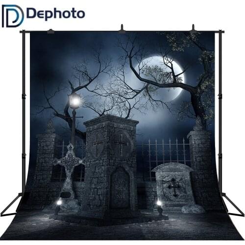 Dephoto Halloween Photography Background Full Moon Night horrified Cemetery dead tree Backdrop Photographic studio props