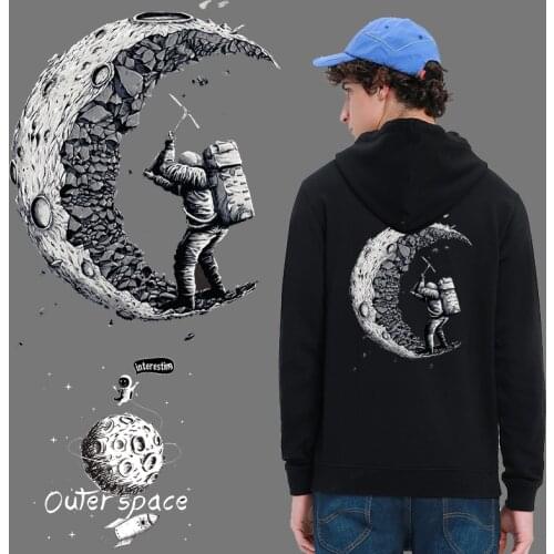 Iron on Transfer Astronaut Patch Moon Applique Heat Transfer Vinyl Space Patches Stickers Kids Stripes on Clothes Thermal Press