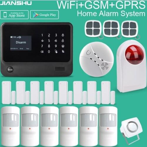 Home Security gsm wifi Alarm System APP mobile control arm disarm smart home intruder alarm with flash siren smoke detector