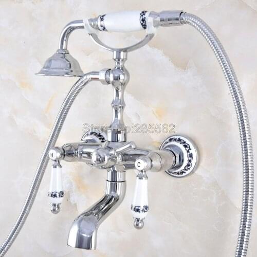 Chrome Brass Bathroom Tub Faucet W/Hand Shower Sprayer Clawfoot Mixer Tap Wall Mounted Ltf870