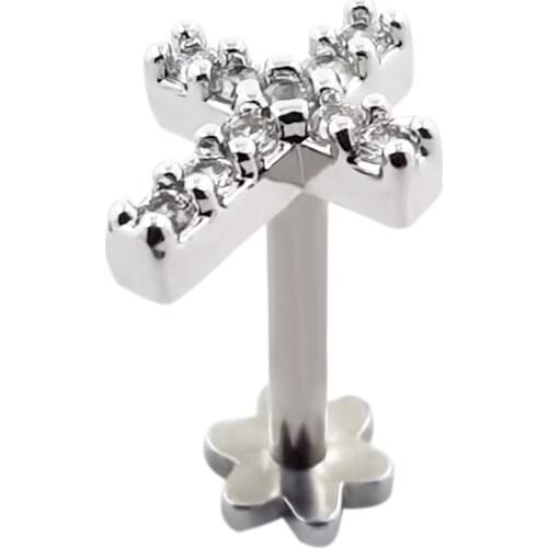 JHJT 16G 6/8mm Labret Crystal Studs Earrings Ear Cartilage Cross Top Internal Thread Lip Piercings Stud Body Jewelry