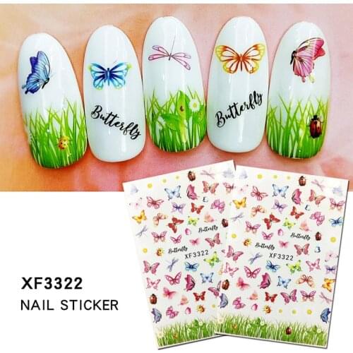 Summer Nail Sticker 3D Decal Strawberry Flower Butterfly Watermelon Feather Nail Art Tip Manicure XF3322