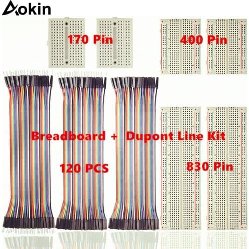 Breadboard Dupont Wires Kit 830/400/170 Ties Breadboard Prototyping Multicolored Jumper Wire (M/M, M/F, F/F) for Arduino