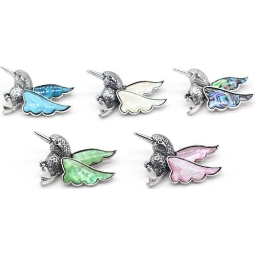 2021new Natural Abalone Shell Hummingbird Brooches for Women Men Jewelry Making DIY Charms Accessories Animal Pin Exquisite Gift