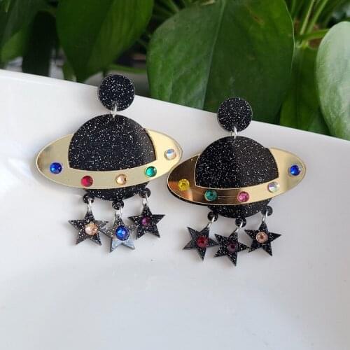 New Arrival Bling Shiny Color Tassel Long Dangle Drop Earring Acrylic Big Saturn Star Earrings for Women Fashion Jewelry Mujer