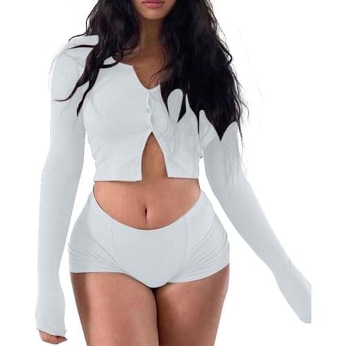 Bodycon Outfits for Women Long Sleeve Cropped Front Zipper Knitted Top and Skirt Short Pant Summer Two Pieces Ooutfits