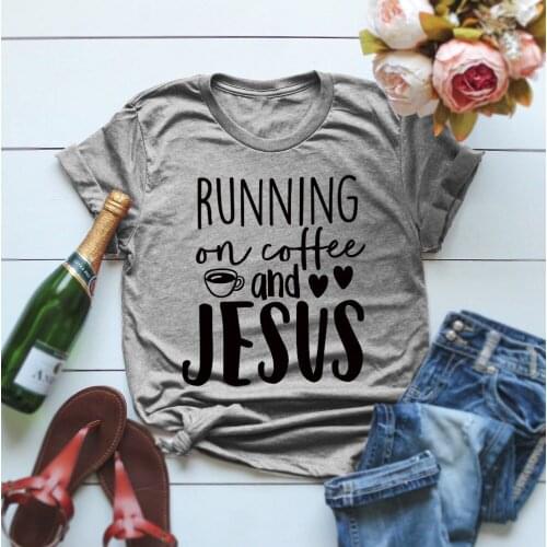 Running on Coffee and Jesus T-shirt Christian Graphic funny women gift street style aesthetic quote shirt slogan unisex tees top