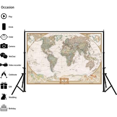 150x100cm Retro Map Without Flag Background Photo Cloth Large Vintage World Map Office Supplies Detailed Antique Poster