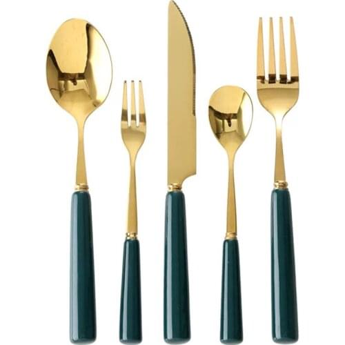 Luxury green gold Cutlery Set Tableware Fork Knife Spoon Table Dinnerware Drop Shipping