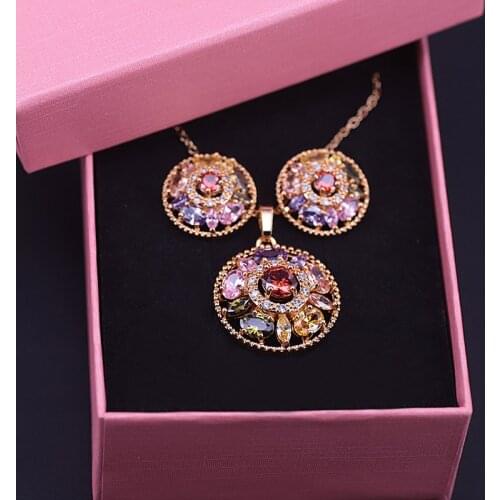 Many Style Rose Gold Jewelry Top Zircon Stud Earrings Necklace With Pendant Small Jewelry Set For Women Factory Outlet