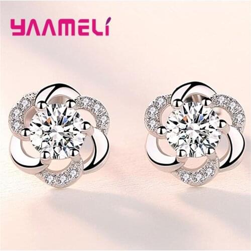 New Fashion Brincos Jewelry 925 Sterling Silver Twist Stackable Shiny Flower Zircon Crystal Earrings for Women Girls Pendientes