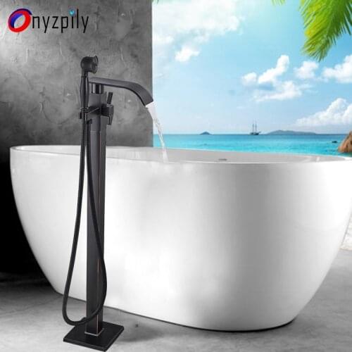 Bathroom Bathtub Faucet Mixer ORB Floor Stand Single Handle Mixer Tap 360 Rotation Spout With ABS Handshower Bath Mixer Shower
