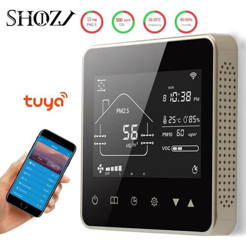 Tuya SMART 4 In1 WIFI CO2 PM2.5 Temperature Humidity Detector Carbon Dioxide Control for Ventilation System Air Valve Controller