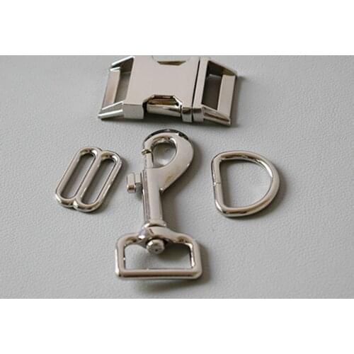 20 sets 25mm Metal D ring belt straps slider breakaway side release buckle DIY Dog Collar Leash Set Metal Accessories