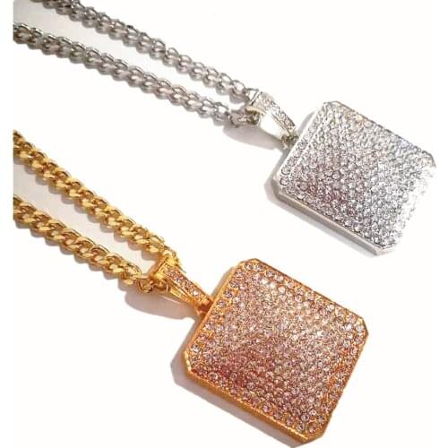 Jewelry New Fashion Retro Full Zircon Square Plate Rock Necklace Mens Hip Hop Party Pendant Necklace Gold Jewelry for Men Gifts