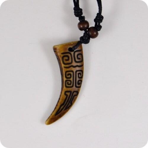 Zigzag Fret Tooth Resin Pendant Necklaces Amulet Lucky Gift Cool Tribal Totem Fashion Jewelry