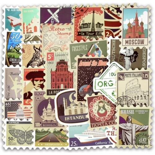 10/30/50PCS Retro Stamp Series Graffiti Laptop Guitar Motorcycle Luggage Skateboard Bike Waterproof Sticker Wholesale