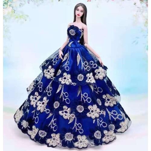 11.5" Doll Dress Royal Blue Floral Lace Princess Outfits For Barbie Dress Wedding Gown 1/6 BJD Clothes Kids Dollhouse Accessory