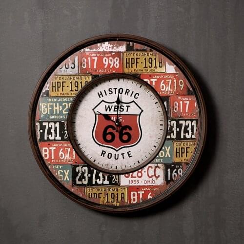 18 inch American rustic retro iron handicraft wall clock vintage home decor luxury hanging clock creative mute quartz clock