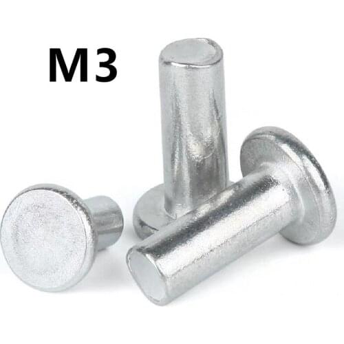 200PCS M3x4/5/6/8/10/12/16/20mm GB109 Aluminium Solid Rivets AL Knock Flat Head Rivet