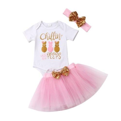 Easter costume 3PCS Newborn Toddler Baby Girls Romper Jumpsuit Tulle Skirt Outfits Sets Size 0-24M