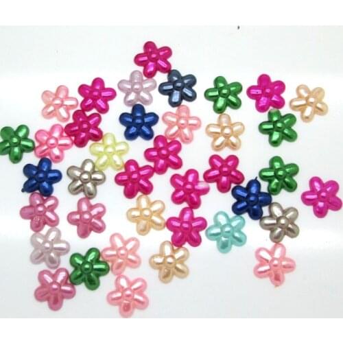 300Pcs 12mm Mixed Colorful Flower Half Roud Pearl Beads FlatBack Scrapbook Craft Cabochon Kawaii DIY Embellishments Accessories