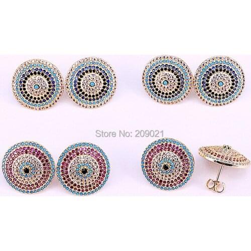 6Pairs Wholesale High Quality Fashion Cubic Zirconia Pave Round Shape Stud Earrings for women