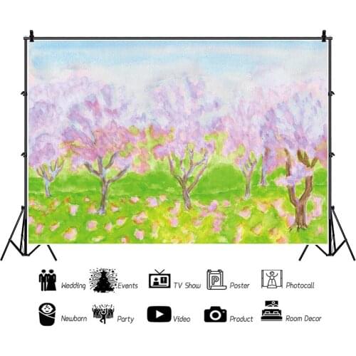 Watercolor Peach Forest with Falling Flowers Children Backdrops Photography Birthday Party Photos Background for Shooting Decor