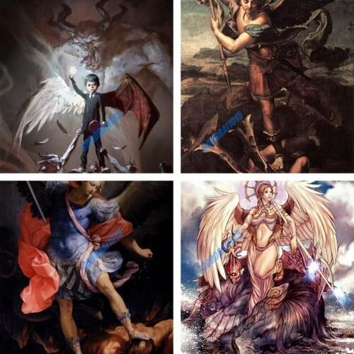 Diamond Mosaic 5D DIY Diamond Painting Full Drill Cross Stitch Kits Angel Vs. Demon Satan Art Home Decor Gift