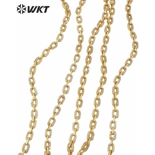 BC145 Low MOQ Brass Chain With Gold Eletroplated Rectangle Chain Necklace Cubic Zircon Paved High Quality Chain
